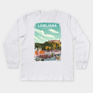 Ljubljana Slovenia Vintage Travel Poster Kids Long Sleeve T-Shirt